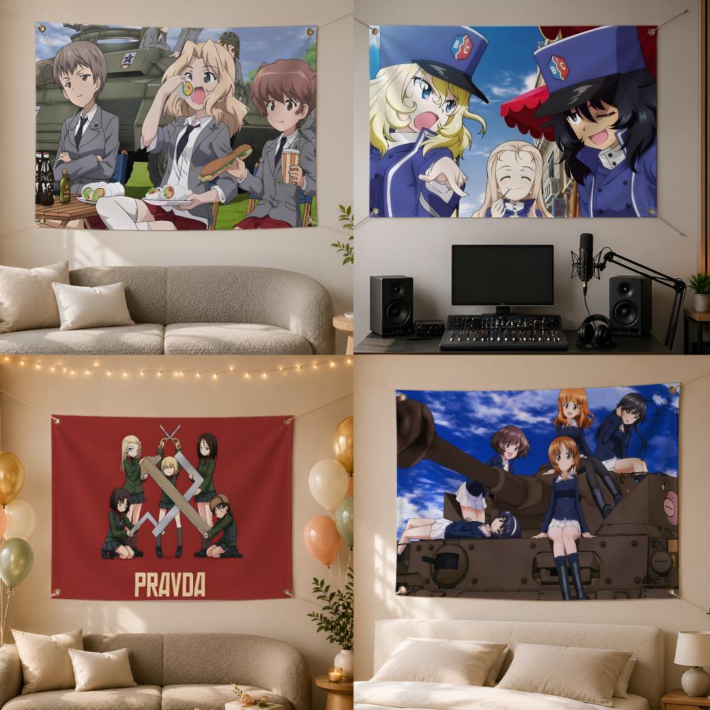 Outdoor Und Camping - Militär-Anime Girls und Panzer Flaggen Wandbehang