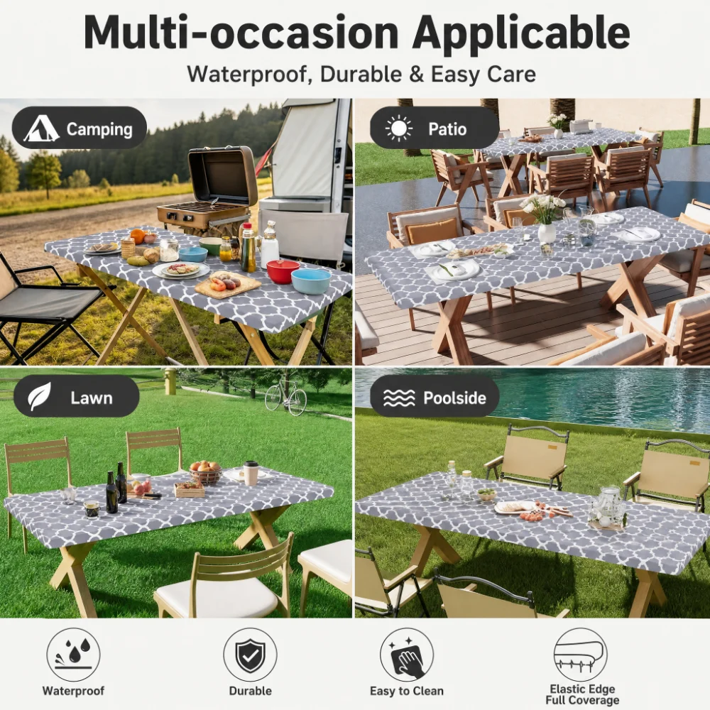 Outdoor Camping Folding Table - Rechteckige Tischdecke, Elastische Polyester-Tischdecke, Passend für