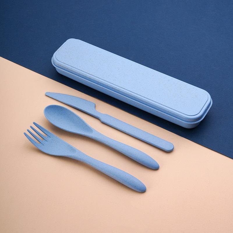 Camp Utensil Set - Weizenstroh-Besteckset Messer Gabel Löffel mit Aufbewahrungsbox