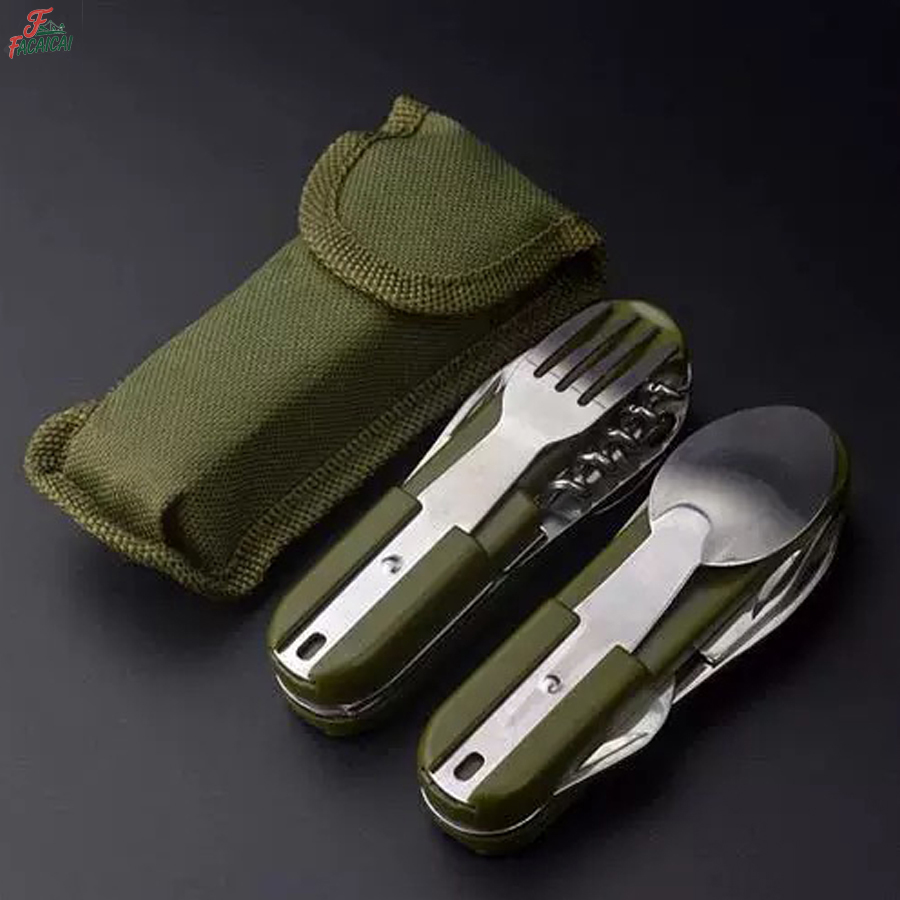 Camp Utensil Set - Campingausrüstung 5-in-1 Edelstahl Reiseset, Multifunktionales Faltbares