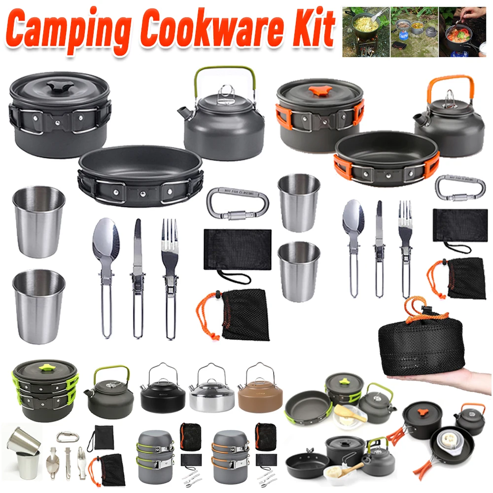 Camp Utensil Set - Camping-Kochgeschirr-Set, Wasserkocher, Topf, Pfanne, Kochset, tragbar,