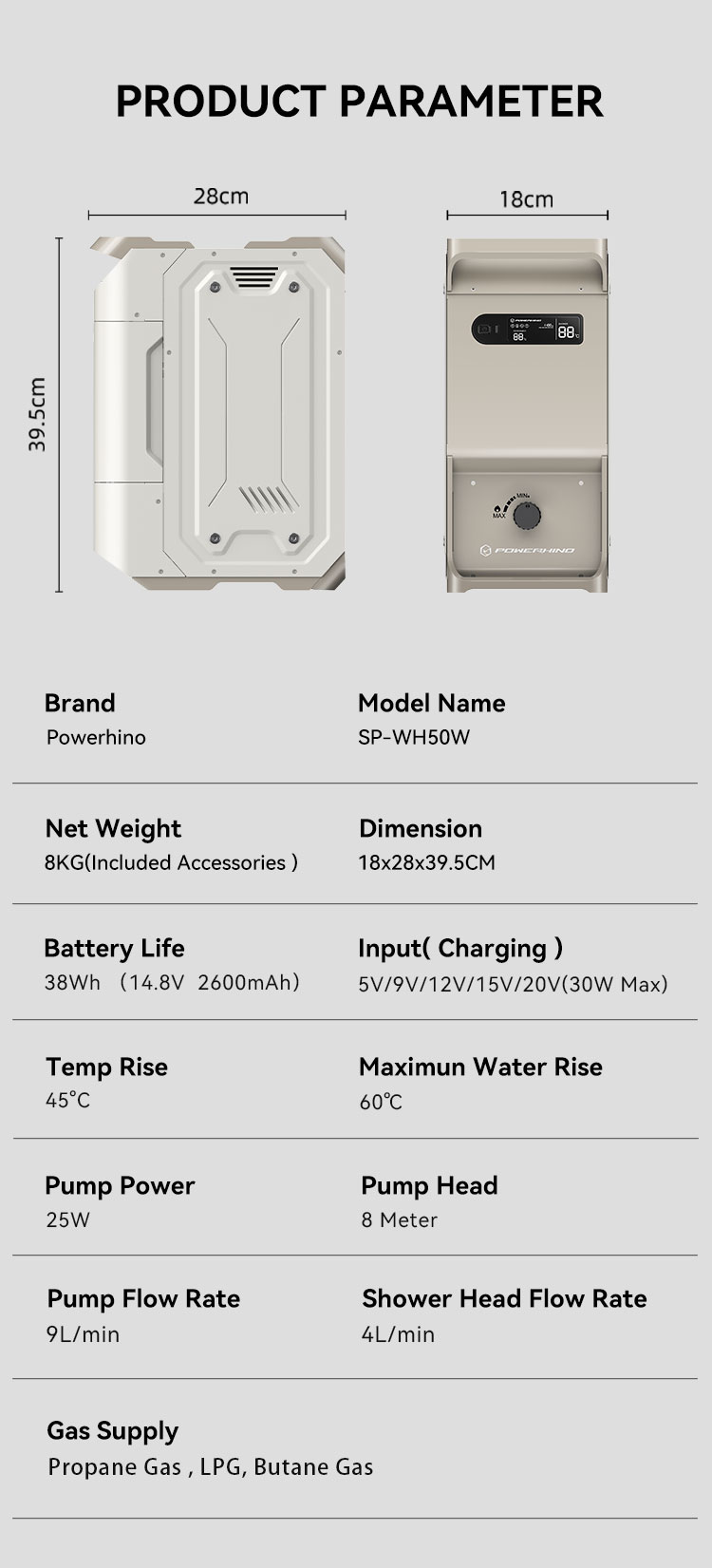 Powerhino wiederaufladbarer, w – Outdoor Camping Shower Bewertung und Preis